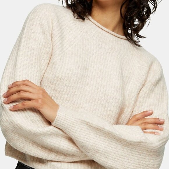 Topshop Ribbed Cropped Crew Neck Knitted Sweater Nude - Picture 2 of 12
